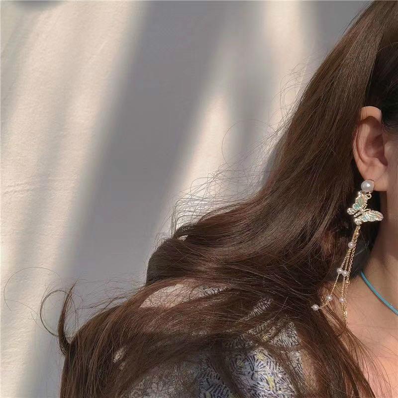 Green Butterfly Tassel Earring