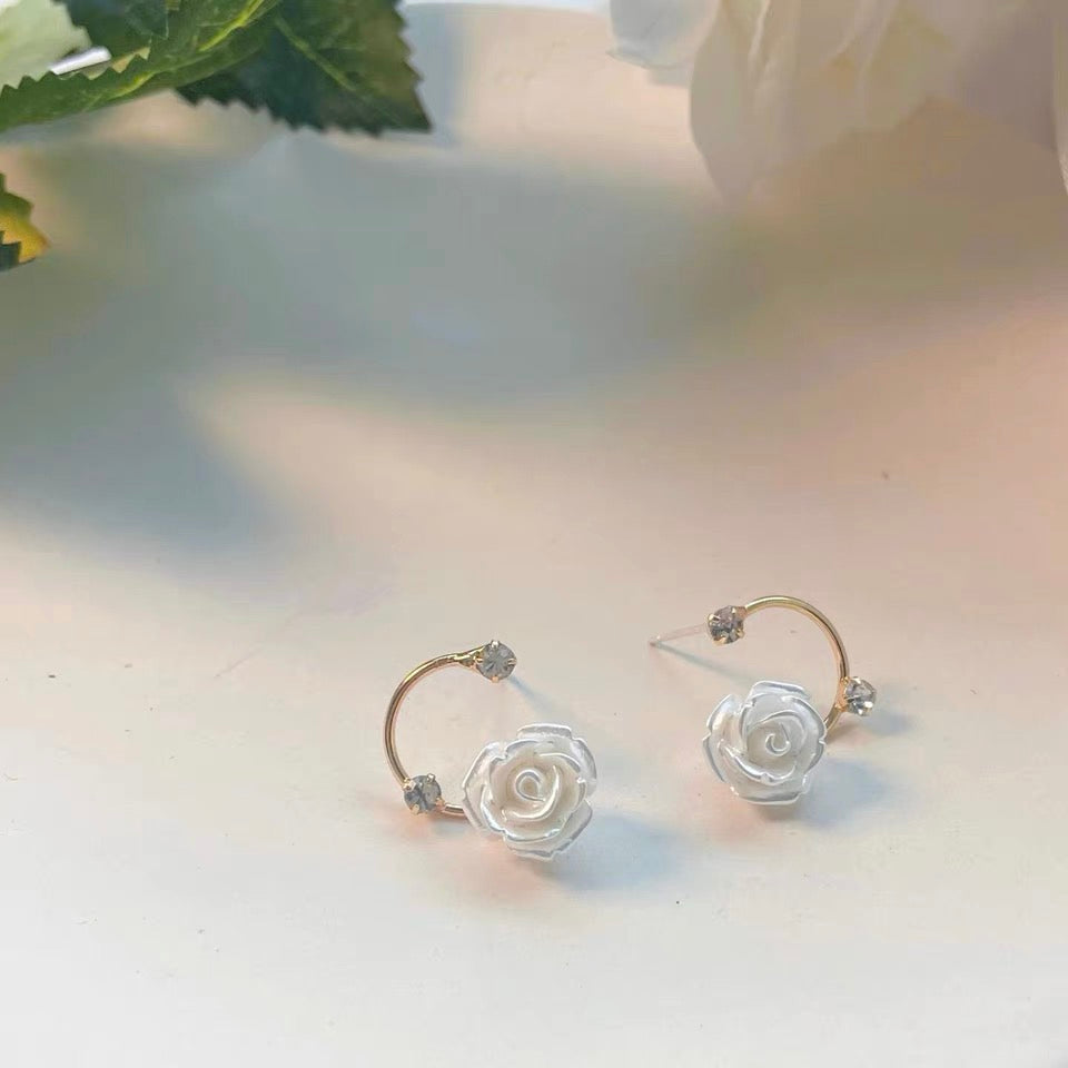 White Rose Stud Earring