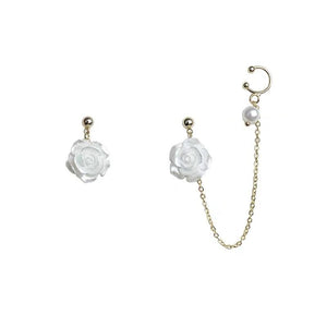White Rose Asymmetrical Earring
