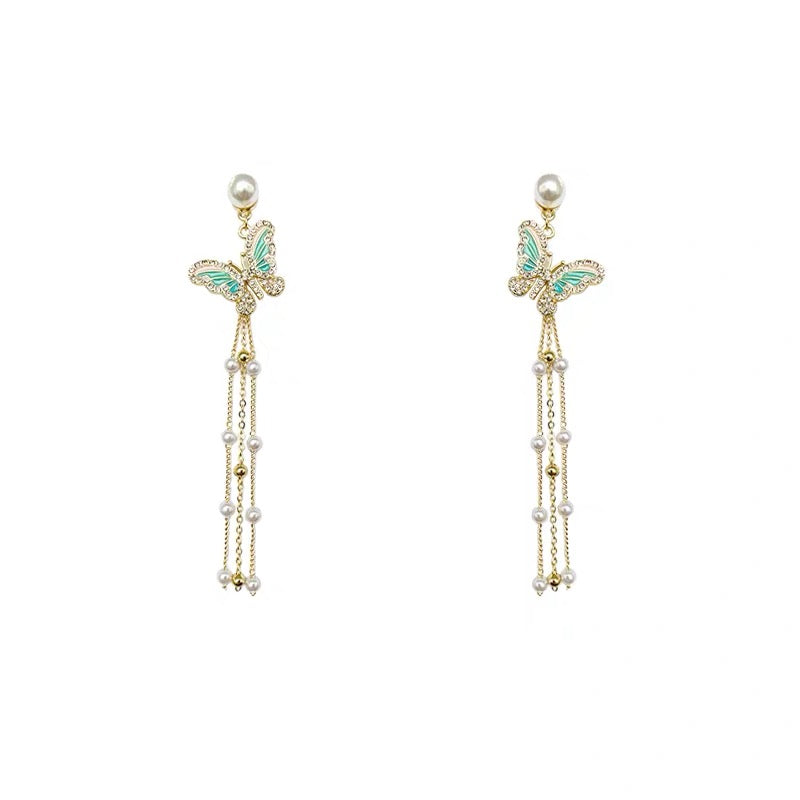 Green Butterfly Tassel Earring