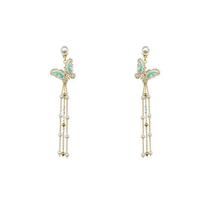 Green Butterfly Tassel Earring