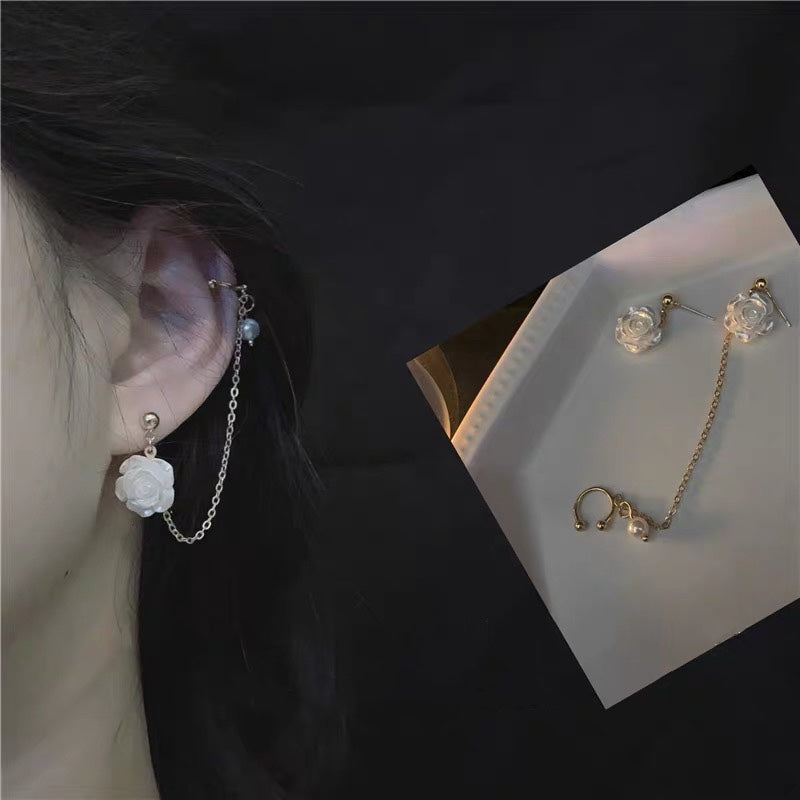 White Rose Asymmetrical Earring