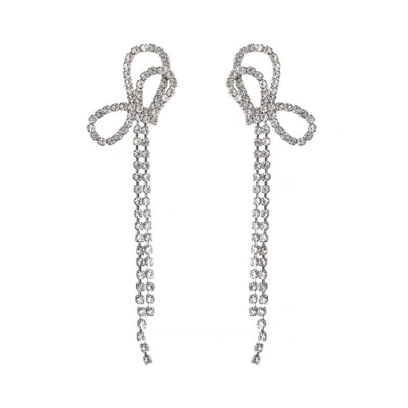 Silver Bow Tassel Earrings