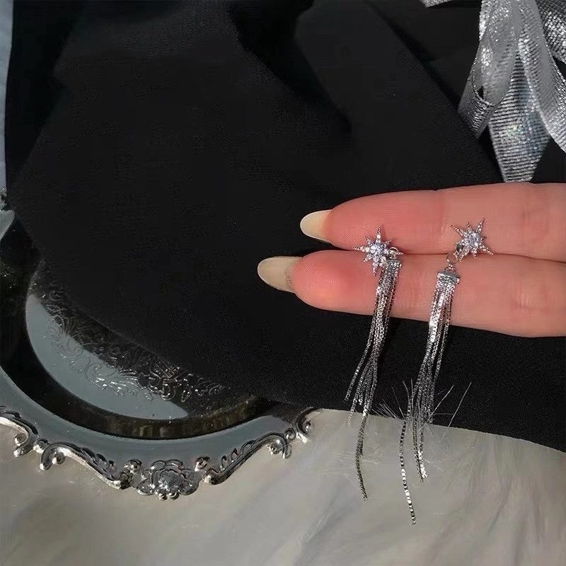 Silver Star Tassel Earring